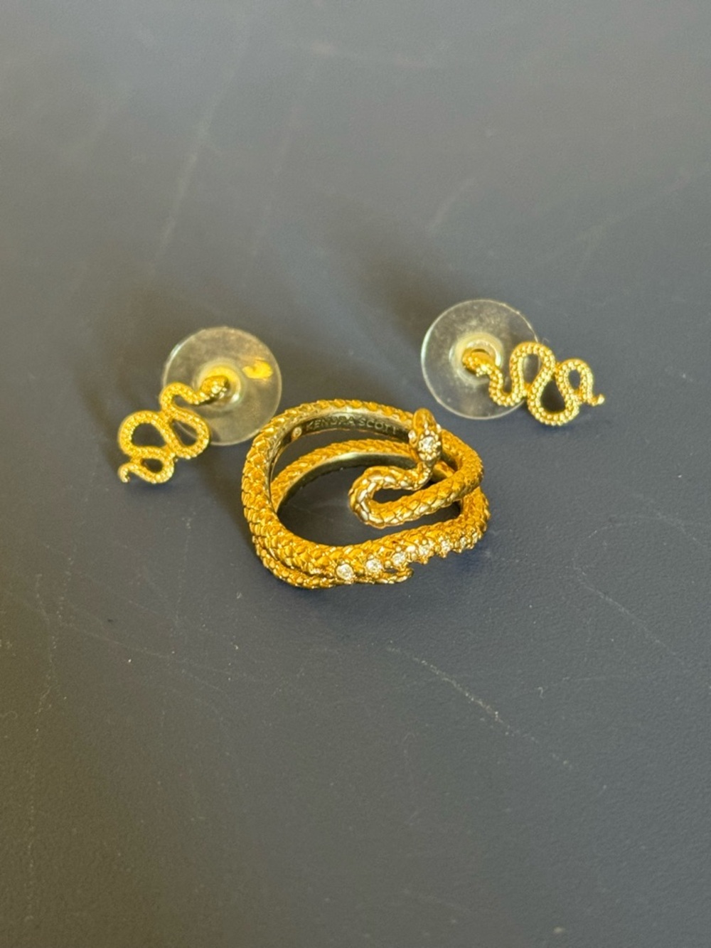 Kendra Scott Snake Ring and Earrings in Vintage Gold